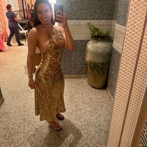 Zara Metallic Gold Backless Dress